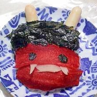 せつぶんに　かわいい赤鬼の寿司